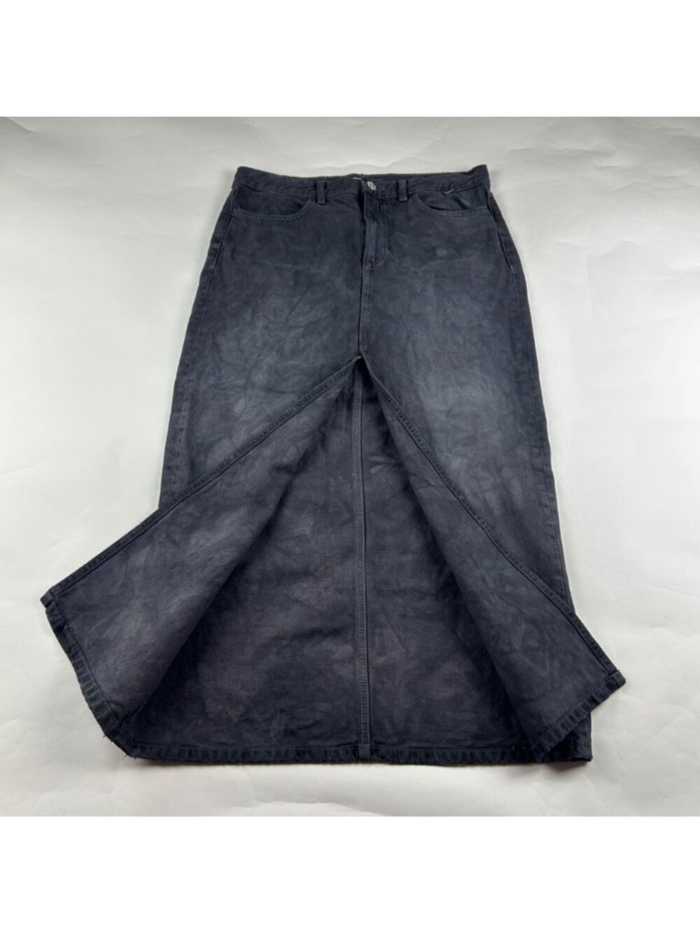 Zara Washed Black Tie Dye Denim Midi Skirt M - Picture 2 of 6